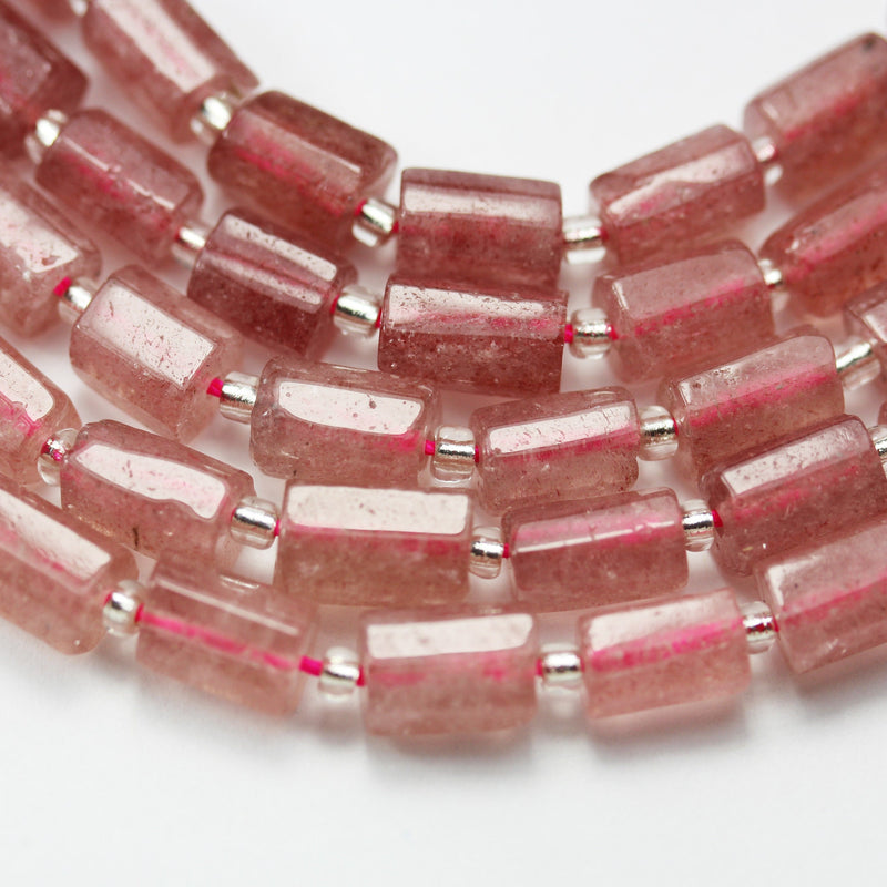 Natural Strawberry Quartz ,8*12mm Faceted Tube Gemstone Strand, 15.5 inch, 1mm hole, about30 beads