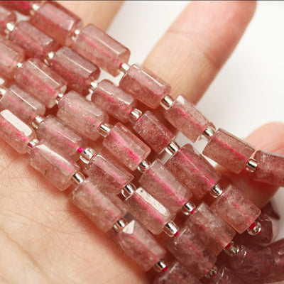 Natural Strawberry Quartz ,8*12mm Faceted Tube Gemstone Strand, 15.5 inch, 1mm hole, about30 beads