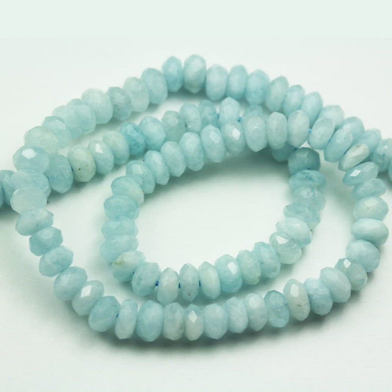 Aquamarine,6*4mm Faceted Rondelle Gemstone Strand, One full strand , about 100 beads , 0.8mm hole