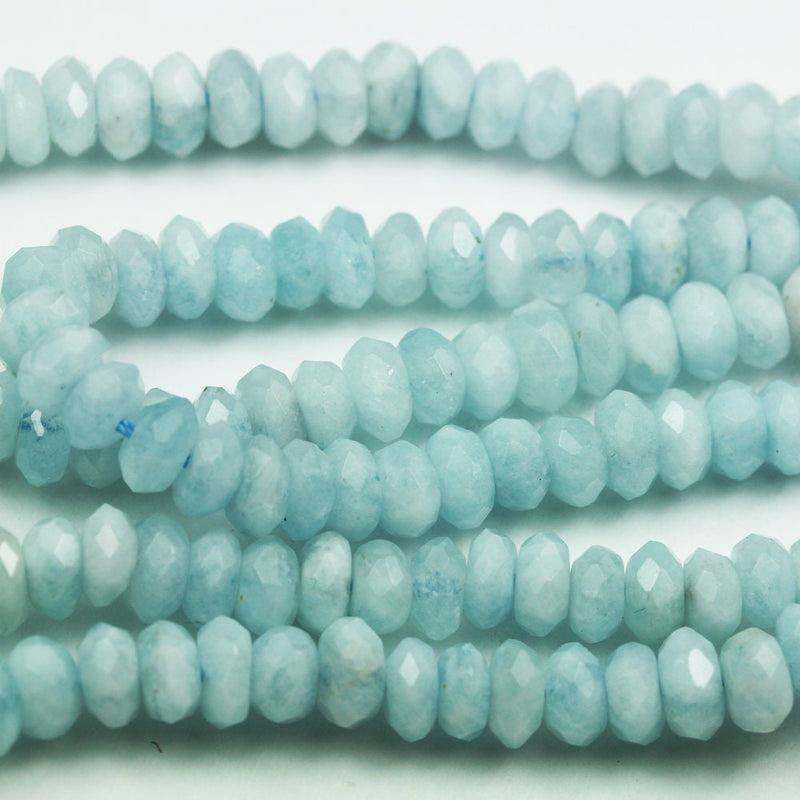 Aquamarine,6*4mm Faceted Rondelle Gemstone Strand, One full strand , about 100 beads , 0.8mm hole