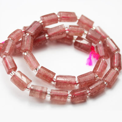 Natural Strawberry Quartz ,8*12mm Faceted Tube Gemstone Strand, 15.5 inch, 1mm hole, about30 beads