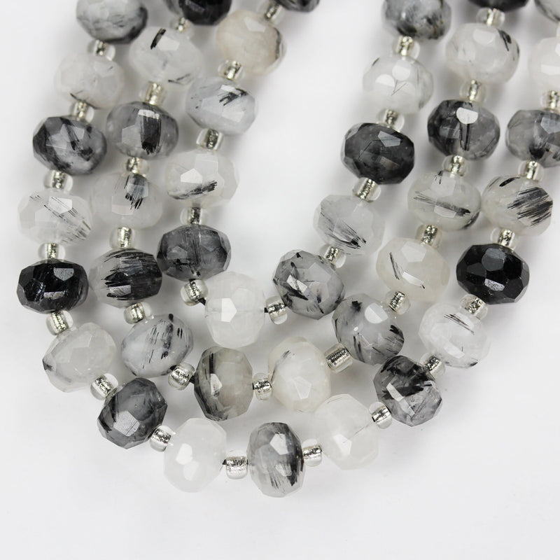 Natural Black Rutilated Quartz, 6*8mm Faceted Rondelle Gemstone Strand, 8 inch , about 25 beads,hole1mm