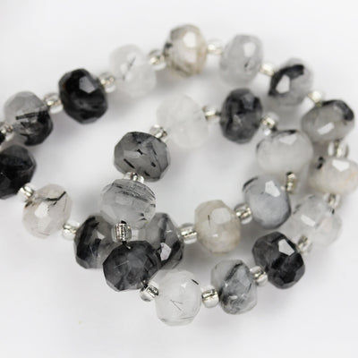 Natural Black Rutilated Quartz, 6*8mm Faceted Rondelle Gemstone Strand, 8 inch , about 25 beads,hole1mm