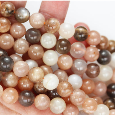 Moonstone, 6mm Grey/Peach/White Round Gemstone Strand, One full strand Beads , about 60 beads , 1mm hole