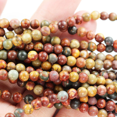 Picasso Jasper,4mm Round Natural Gemstone Beads, One full strand,Red creek jasper,15.5inch, about90 beads