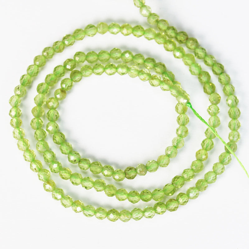 Natural Peridot, 3mm Faceted Round Natural Gemstone Beads, 15.5 inch , 0.6mm hole