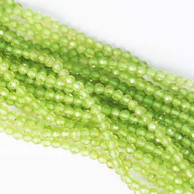 Natural Peridot, 3mm Faceted Round Natural Gemstone Beads, 15.5 inch , 0.6mm hole