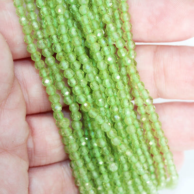 Natural Peridot, 3mm Faceted Round Natural Gemstone Beads, 15.5 inch , 0.6mm hole