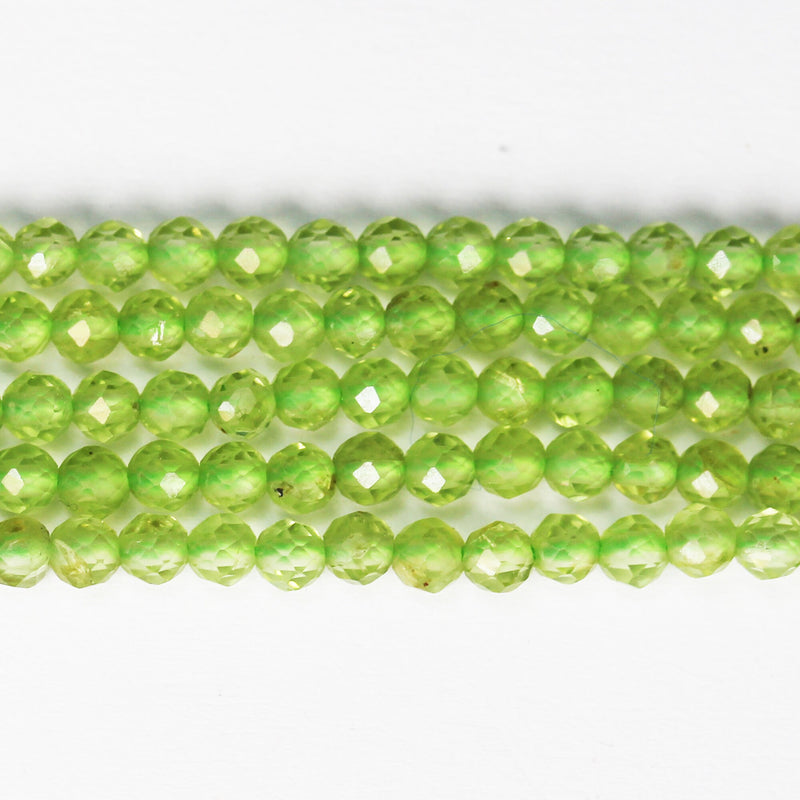 Natural Peridot, 3mm Faceted Round Natural Gemstone Beads, 15.5 inch , 0.6mm hole