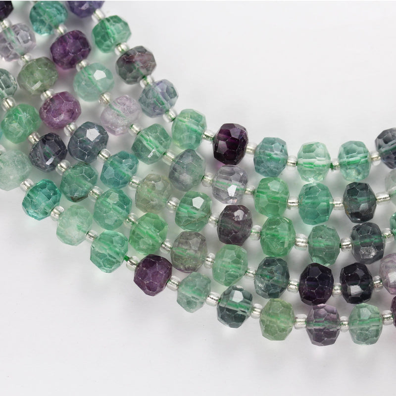 Natural Fluorite, 6*8mm Faceted Rondelle Gemstone Strand, 8 inch , about 25 beads,hole1mm