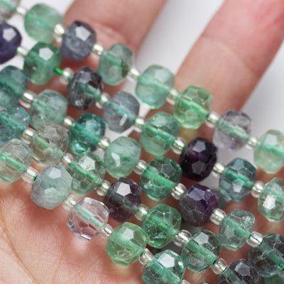 Natural Fluorite, 6*8mm Faceted Rondelle Gemstone Strand, 8 inch , about 25 beads,hole1mm