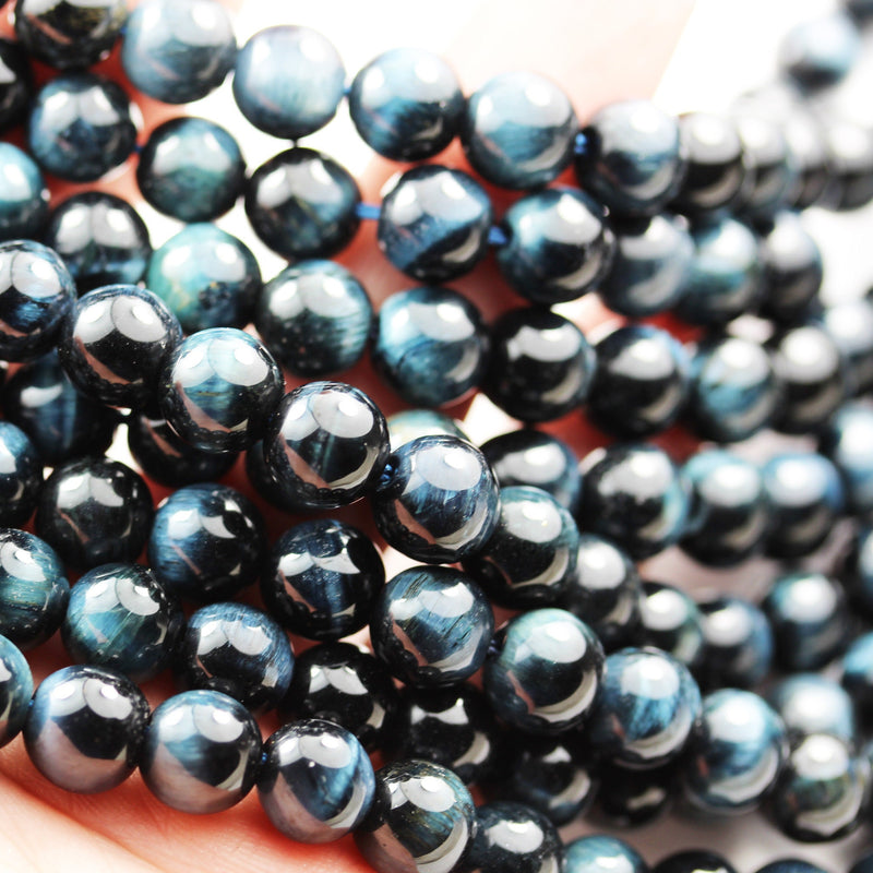 Blue Tiger eye, 8mm Round Gemstone Strand, One full strand 15.5 inch , about 50 bead,1mm hole