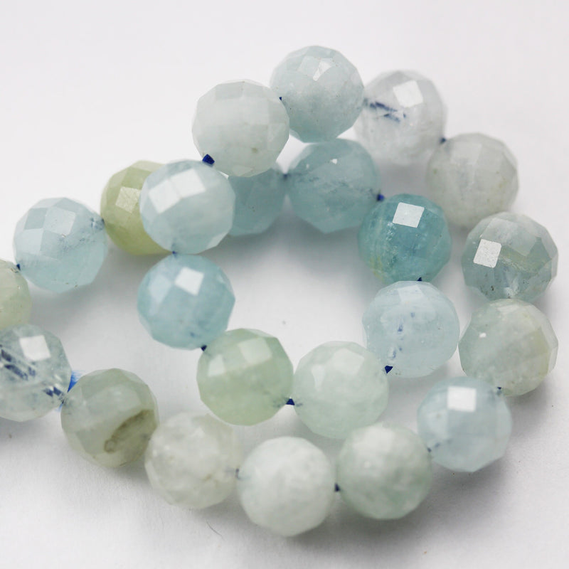 Natural Aquamarine, 6mm Faceted Round Gemstone beads,7.5", 1mm hole , about 34 beads