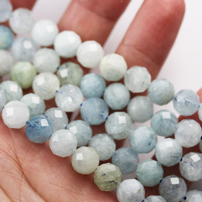 Natural Aquamarine, 6mm Faceted Round Gemstone beads,7.5", 1mm hole , about 34 beads