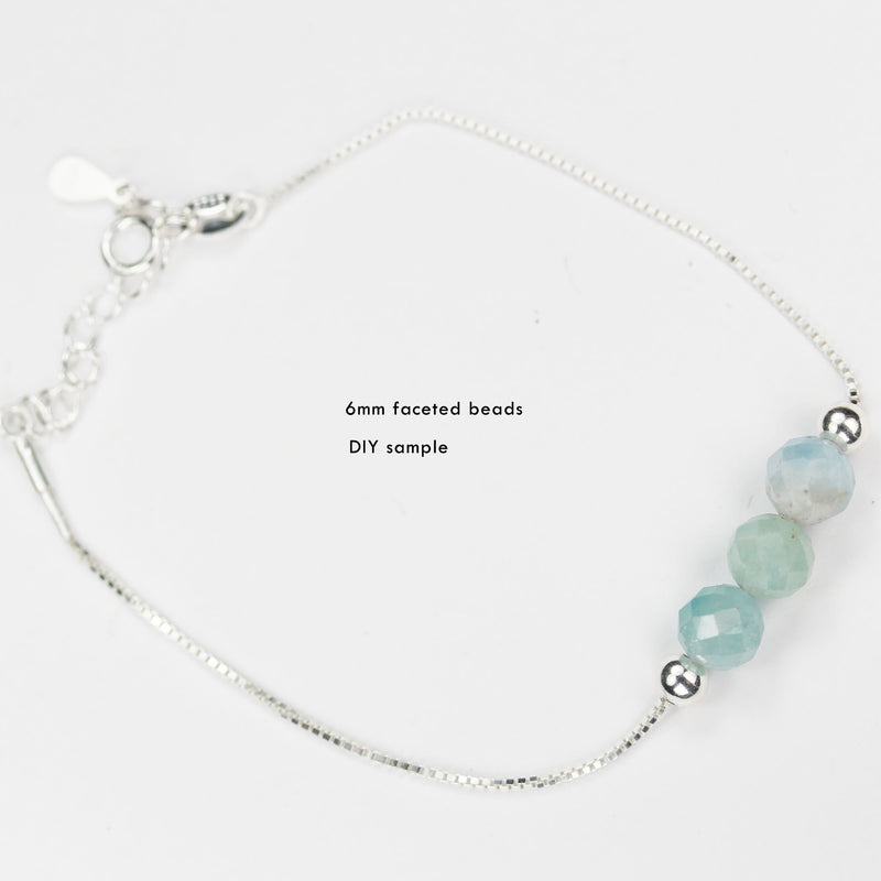 Natural Aquamarine, 6mm Faceted Round Gemstone beads,7.5", 1mm hole , about 34 beads