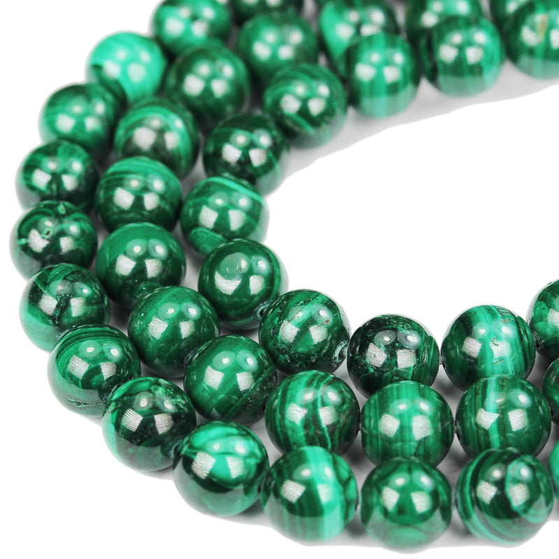 Malachite, 8mm Round, One full strand Natural Gemstone Strand, 50beads,1mm hole