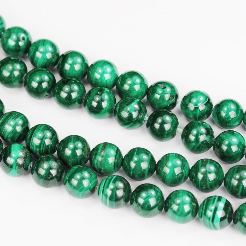 Malachite, 8mm Round, One full strand Natural Gemstone Strand, 50beads,1mm hole