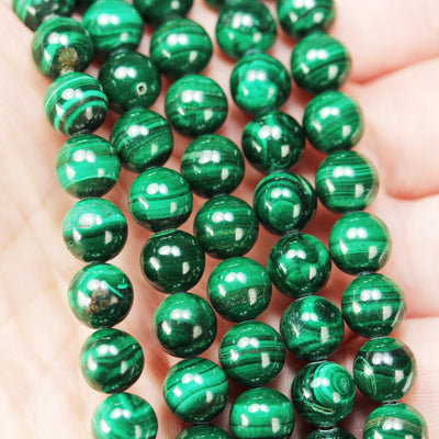 Malachite, 8mm Round, One full strand Natural Gemstone Strand, 50beads,1mm hole