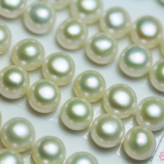 Freshwater Pearl,6-7mm 1 pair AAA  Half Drilled White Button Round Pearl Studs , for Making earring/Ring , hole 1mm