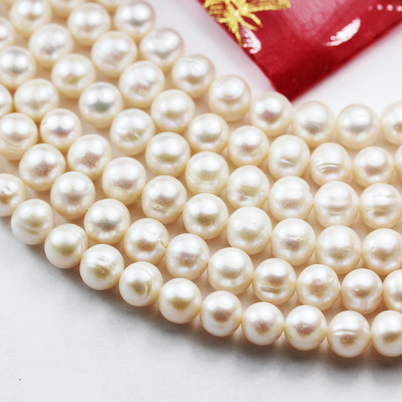 Freshwater Pearl,10-11mm Round White Pearl Strand, hole 0.8mm,One full strand 15.5"