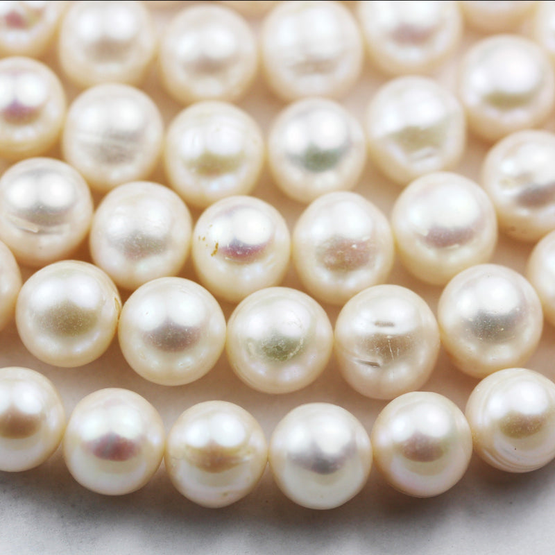 Freshwater Pearl,10-11mm Round White Pearl Strand, hole 0.8mm,One full strand 15.5"