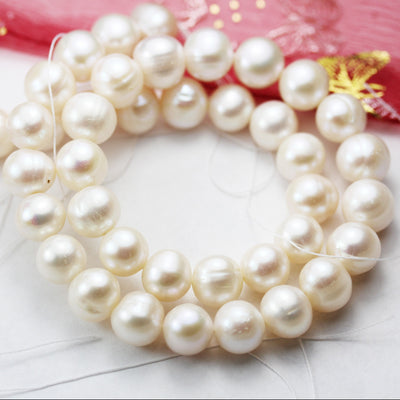 Freshwater Pearl,10-11mm Round White Pearl Strand, hole 0.8mm,One full strand 15.5"