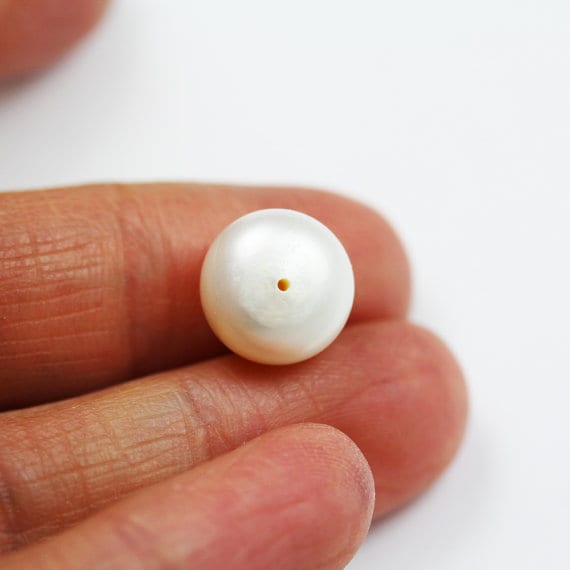 Freshwater Pearl,6-7mm 1 pair AAA  Half Drilled White Button Round Pearl Studs , for Making earring/Ring , hole 1mm