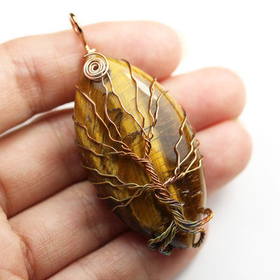 1pc Tree-Of-Life  Copper Wire Wrapped Natural Gemstone Pendant 26*48mm Stone