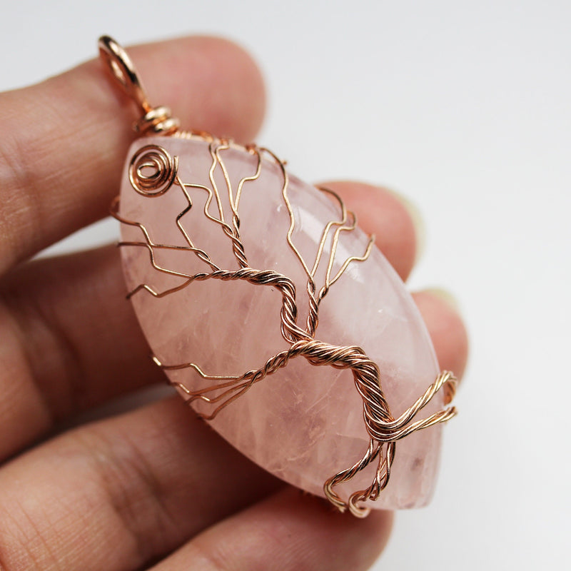 1pc Tree-Of-Life  Copper Wire Wrapped Natural Gemstone Pendant 26*48mm Stone