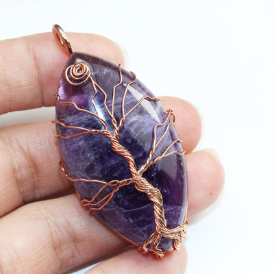 1pc Tree-Of-Life  Copper Wire Wrapped Natural Gemstone Pendant 26*48mm Stone