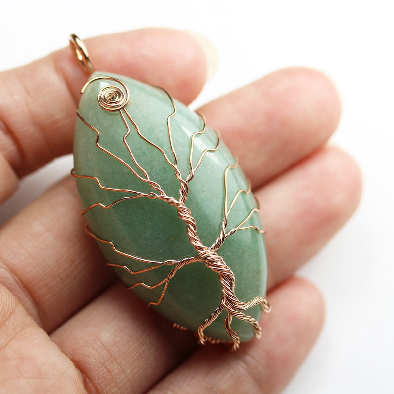 1pc Tree-Of-Life  Copper Wire Wrapped Natural Gemstone Pendant 26*48mm Stone