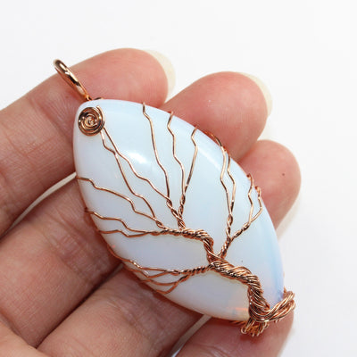 1pc Tree-Of-Life  Copper Wire Wrapped Natural Gemstone Pendant 26*48mm Stone