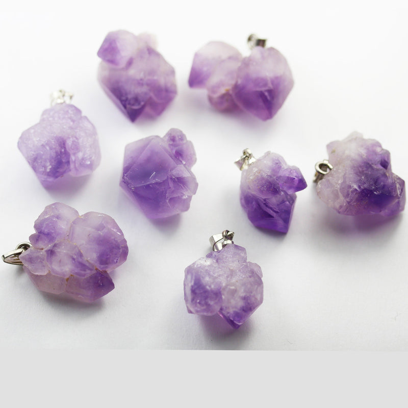 1pc/10pcs 30*25mm Raw Amethyst Nugget Mineral Gemstone ,Silver Plated Bail Pendant