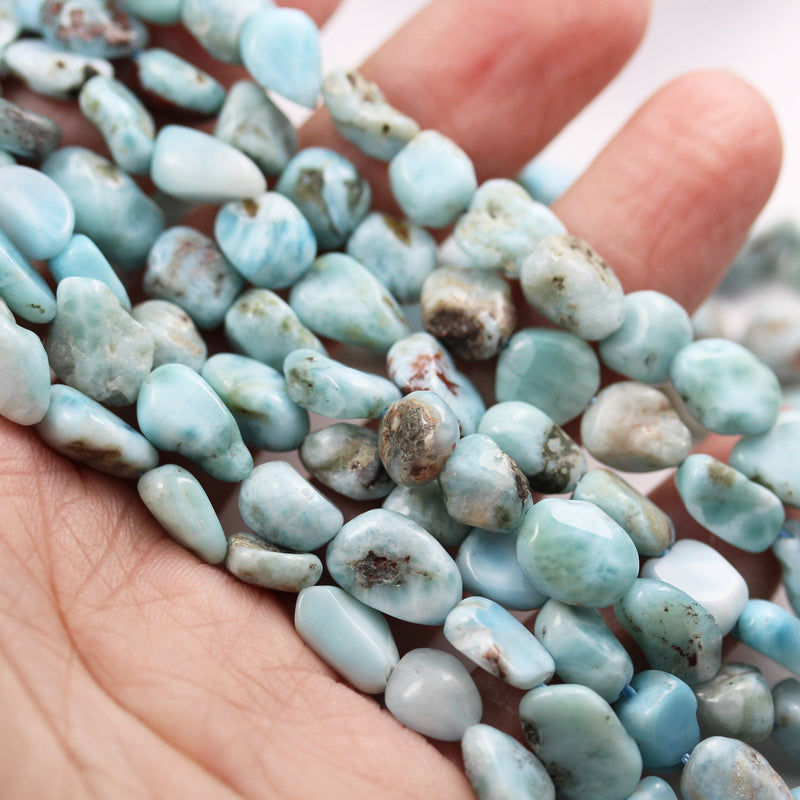 Natural Larimar, 6-8*8-10mm One full strand Nugget Shape Gemstone Beads Strand, 0.6mm hole, 16inch