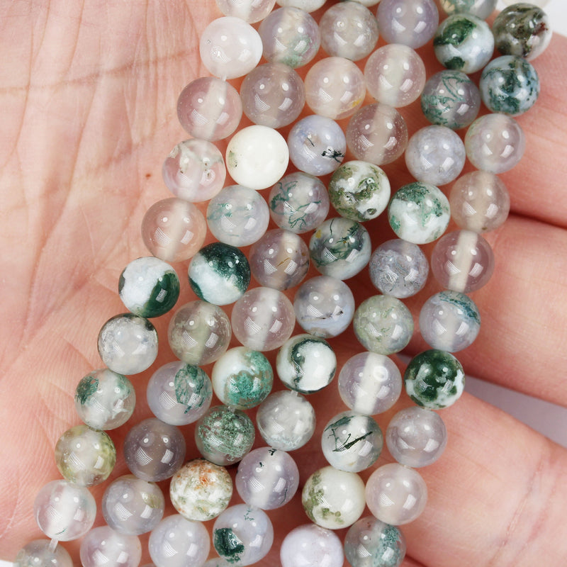 Green Tree Agate,  6mm Round Agate Gemstone Beads Strand, 16inch hole 1mm, 15.5 inch, about 60beads