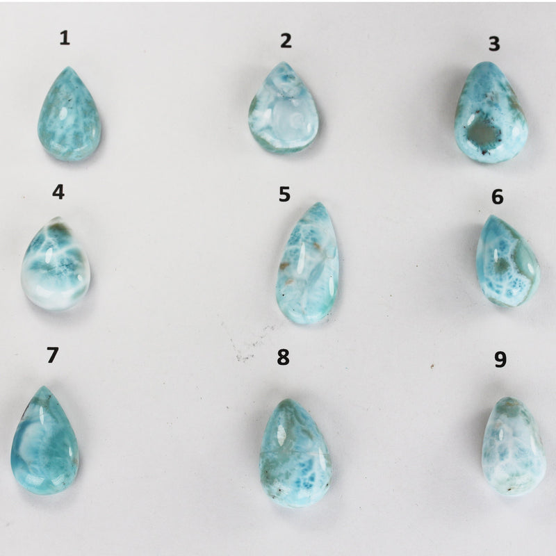 100% Natural Dominican Larimar Teardrop  Loose Gemstones Pendant Beads ( no hole) ,2.8-4.5g each piece