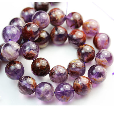 12-13mm Super seven-Genuine Cacoxenite amethyst , Round  Gemstone Beads One full strand,about 32pcs beads , 1mm hole, 15.5"