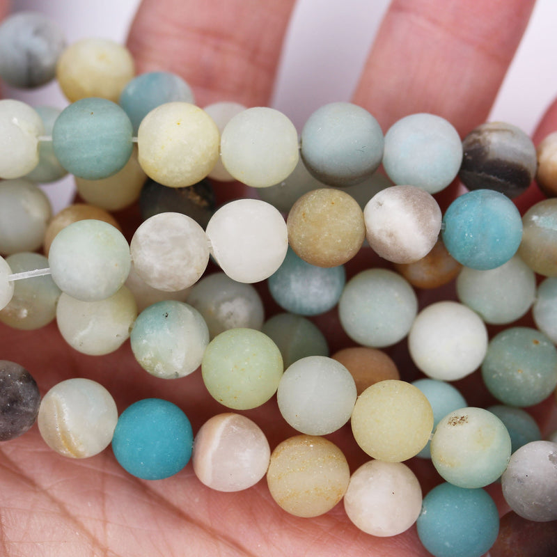 Matte Amazonite, 8mm Round Gemstone Strand, One full strand ,about 50beads,hole1mm,15.5"