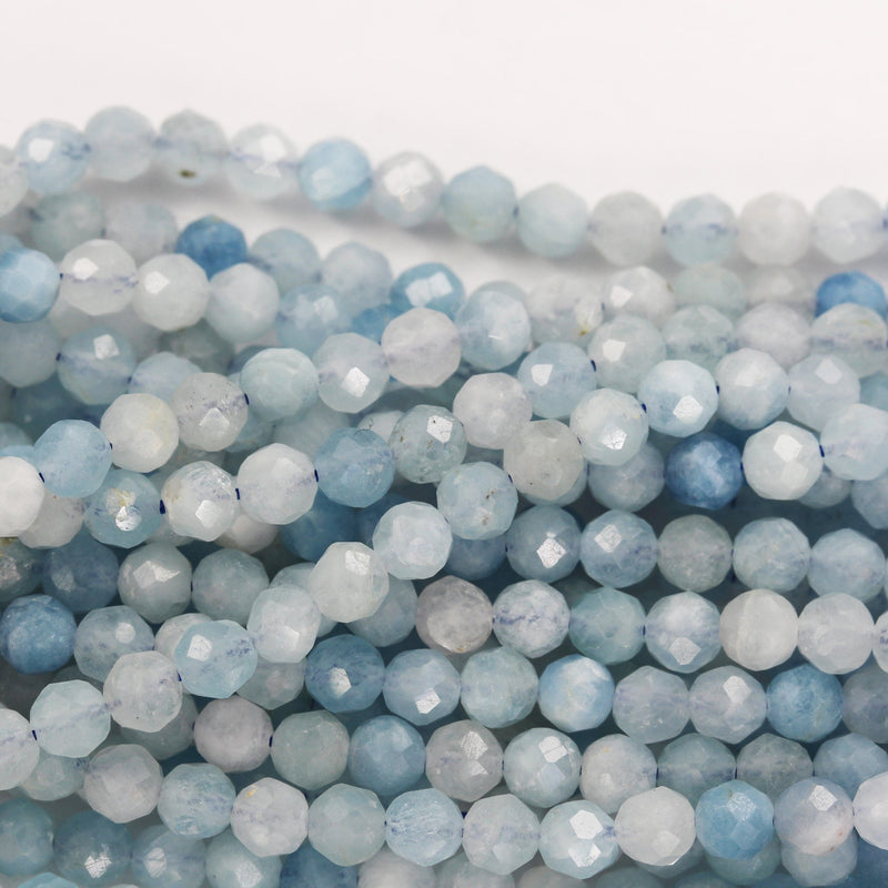 Aquamarine, 3mm Faceted Round, One full strand  beads gemstone, Gemstone beads, hole 0.6mm,16"