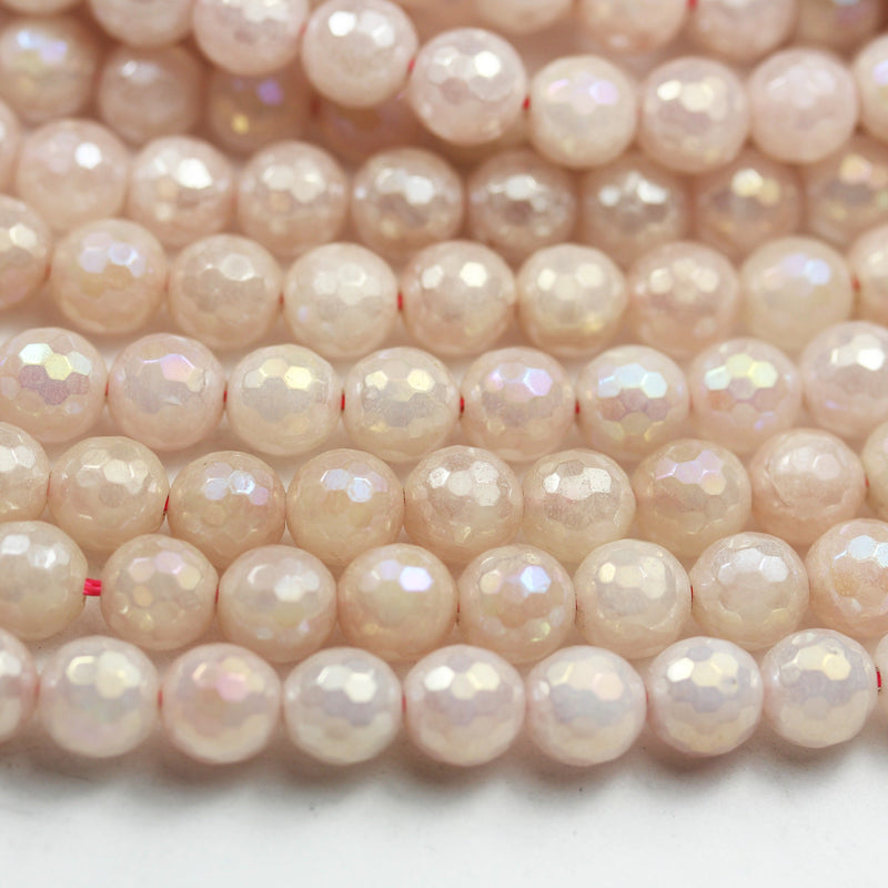 Rose Quartz, 8mm Faceted Round, AB coated,Mystic Coated Gemstone Strand, One full strand hole 1mm, 15.5 inch, about 50beads -GEM2670