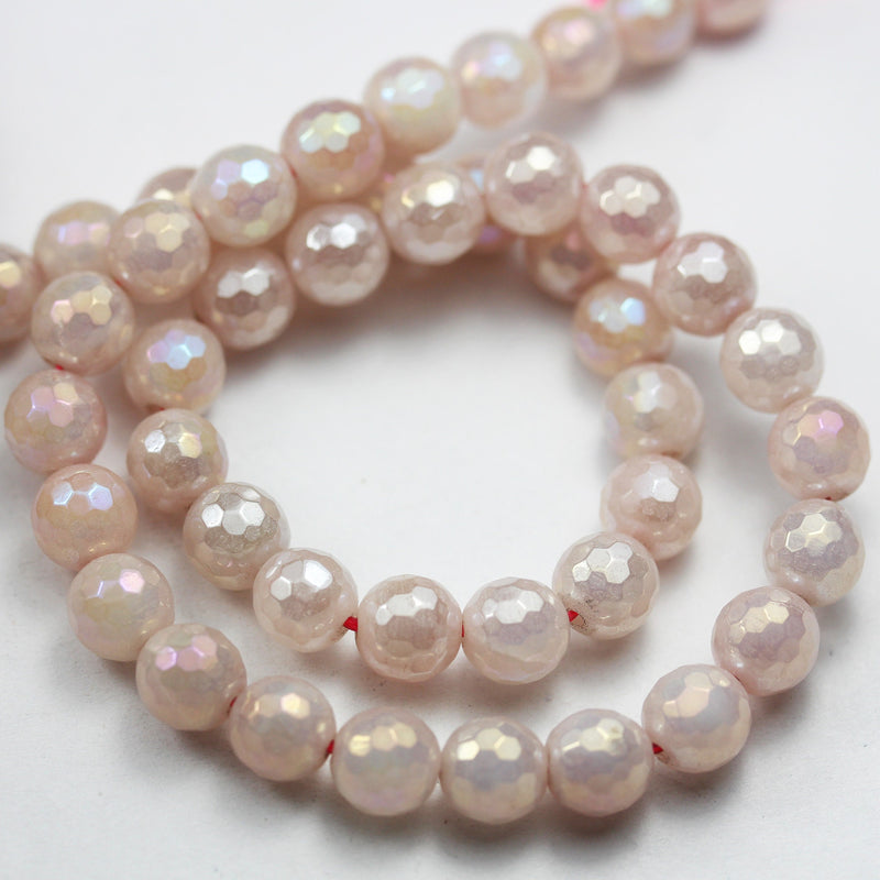 Rose Quartz, 8mm Faceted Round, AB coated,Mystic Coated Gemstone Strand, One full strand hole 1mm, 15.5 inch, about 50beads -GEM2670