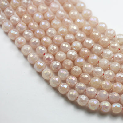 Rose Quartz, 8mm Faceted Round, AB coated,Mystic Coated Gemstone Strand, One full strand hole 1mm, 15.5 inch, about 50beads -GEM2670