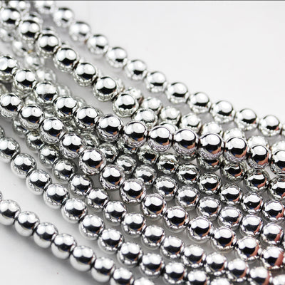 Hematite, 6mm round gemstone, One full strand , Electroplated Silver Gemstone beads, hole 1mm,16"