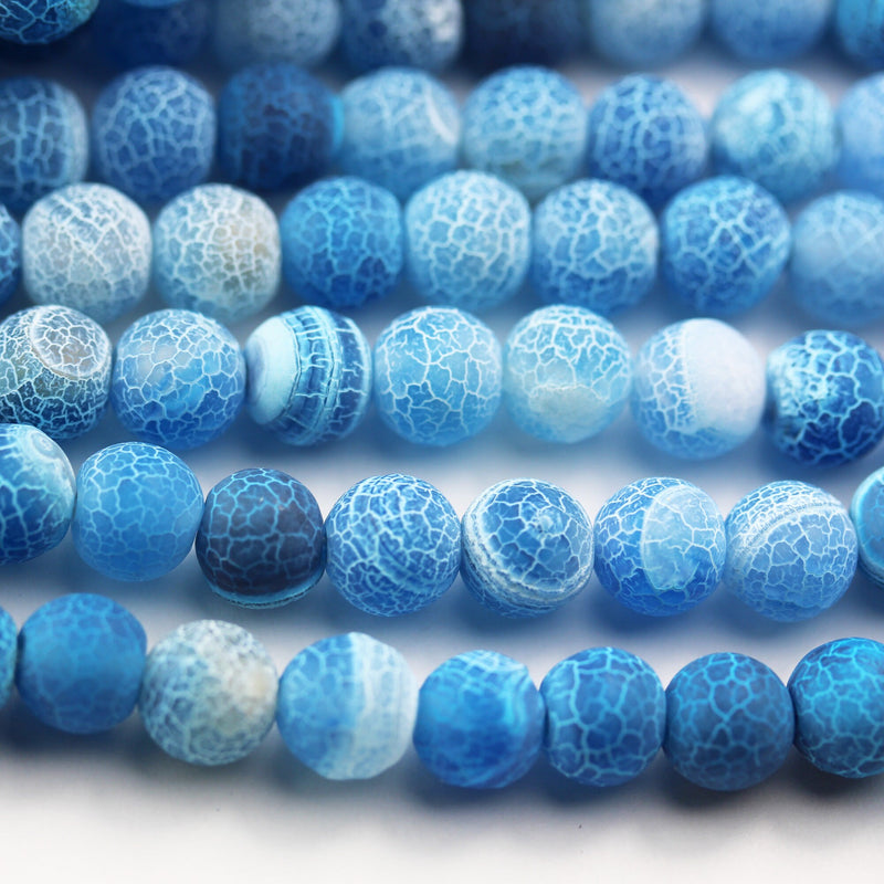 Frosted Matte Agate, 8mm Round Gemstone Strand, Matte Blue 15.5inch, 1mm hole