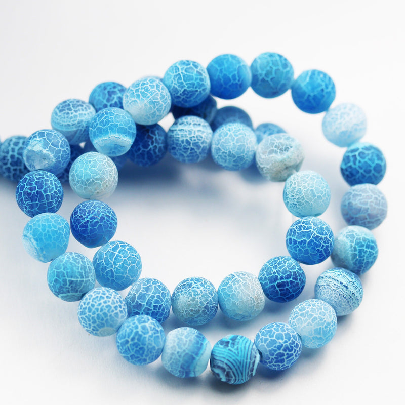 Frosted Matte Agate, 8mm Round Gemstone Strand, Matte Blue 15.5inch, 1mm hole