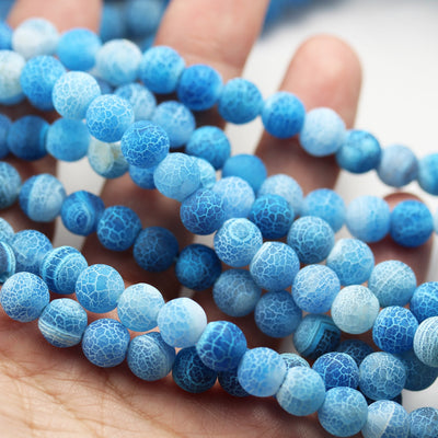 Frosted Matte Agate, 8mm Round Gemstone Strand, Matte Blue 15.5inch, 1mm hole