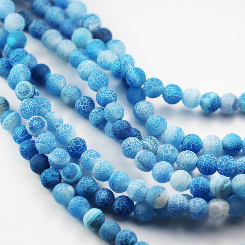 Frosted Matte Agate, 8mm Round Gemstone Strand, Matte Blue 15.5inch, 1mm hole