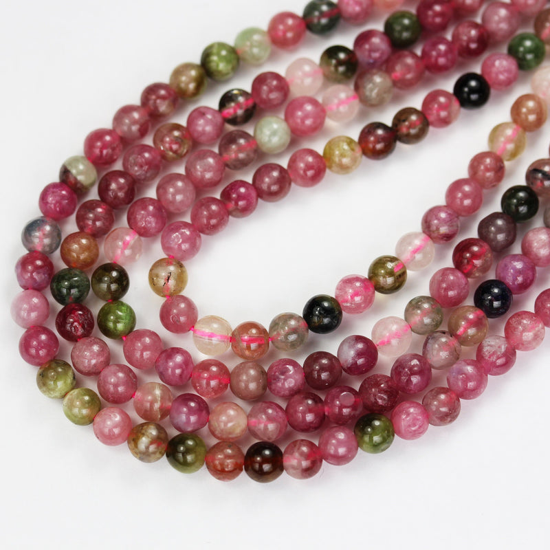 Natural Tourmaline, 4.5mm Colorful Natural Tourmaline Gemstone Round Beads, 16", 0.8mm hole