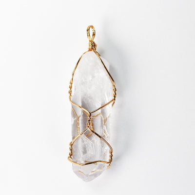 2pcs Clear Quartz Nugget Gemstone, Gold Plated Wire Wrapped Pendant, 13-17mm Width*40-50mm Length