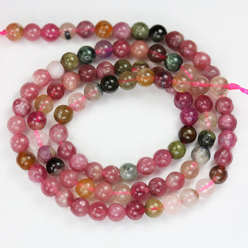 Natural Tourmaline, 4.5mm Colorful Natural Tourmaline Gemstone Round Beads, 16", 0.8mm hole